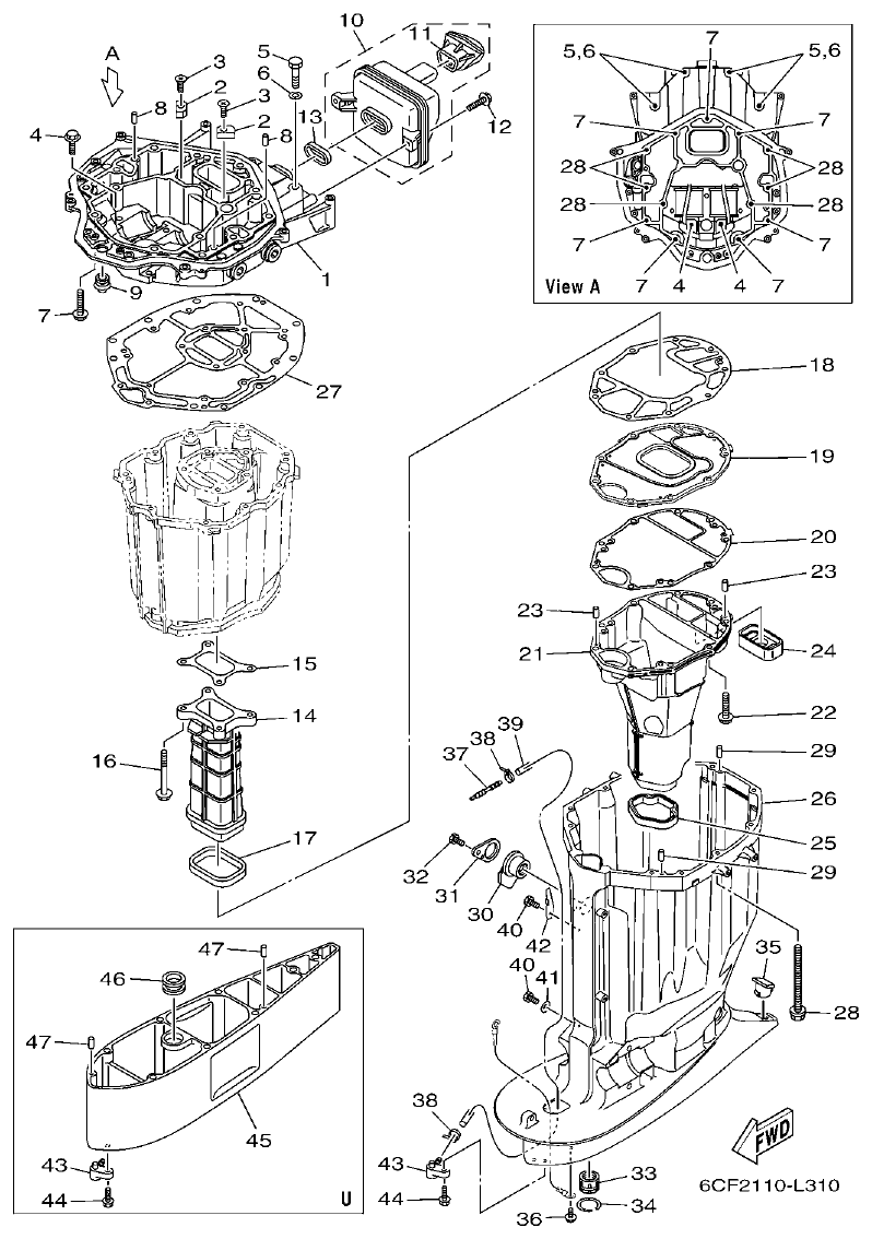 Yamaha F225FET, FL225FET UPPER CASING parts diagram